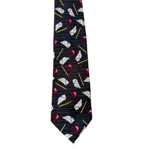 Parquet Mens Teacher School Theme Necktie Black Chalkboard Apple Pencil Book